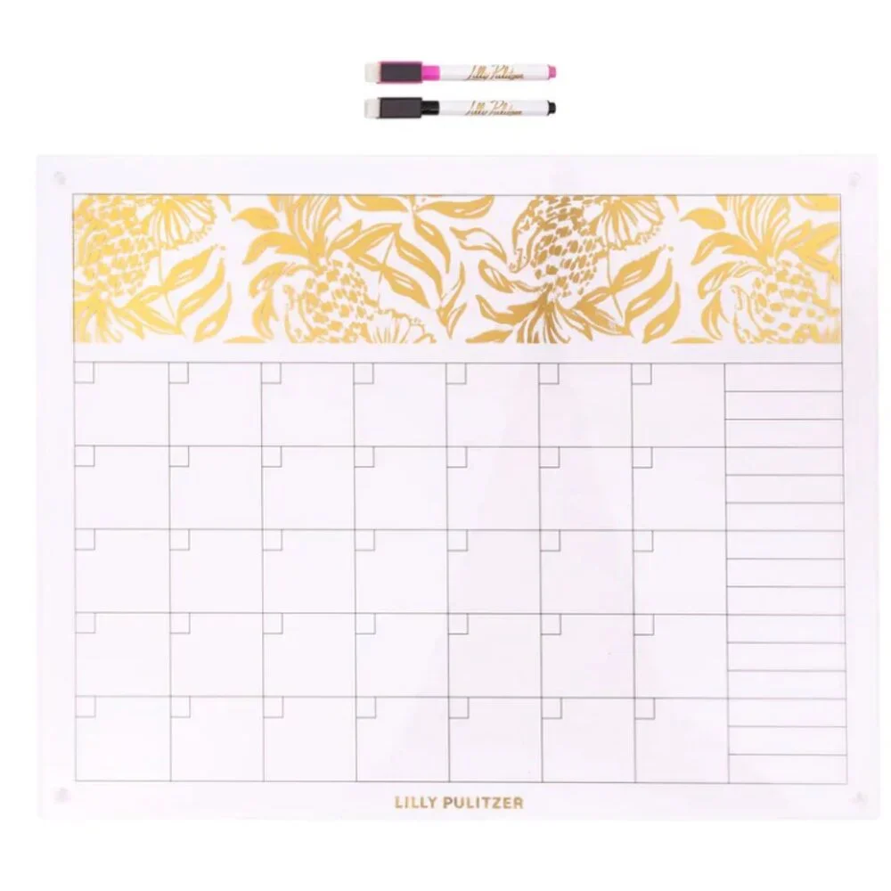 NWT Lilly Pulitzer Acrylic Dry Erase Calendar - Gold Metallic Bon Vivants
